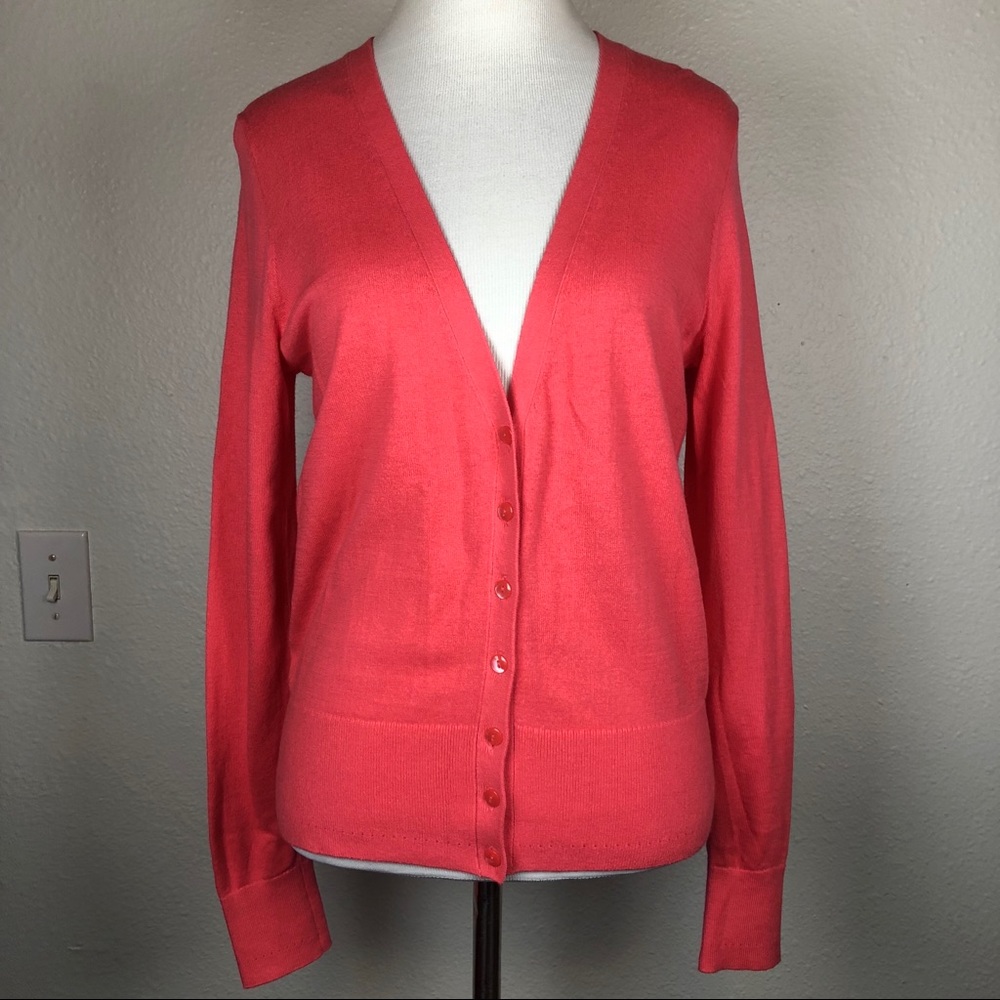 Ann Taylor coral orange v-neck cardigan small